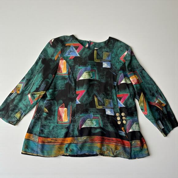 CB New York Vtg 80s Abstract Geometric Blouse M- L Artsy Retro Avant Garde USA - Picture 4 of 8